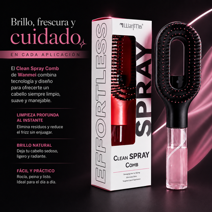 Cepillo 2 en 1 con spray integrado que desenreda, hidrata y masajea tu cabello fácilmente.