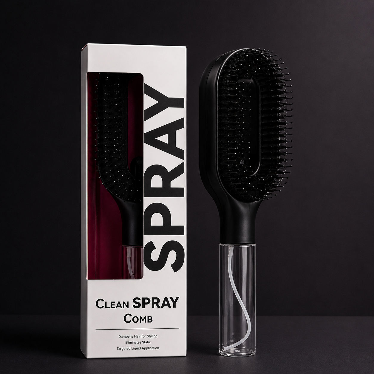 Cepillo 2 en 1 con spray integrado que desenreda, hidrata y masajea tu cabello fácilmente.
