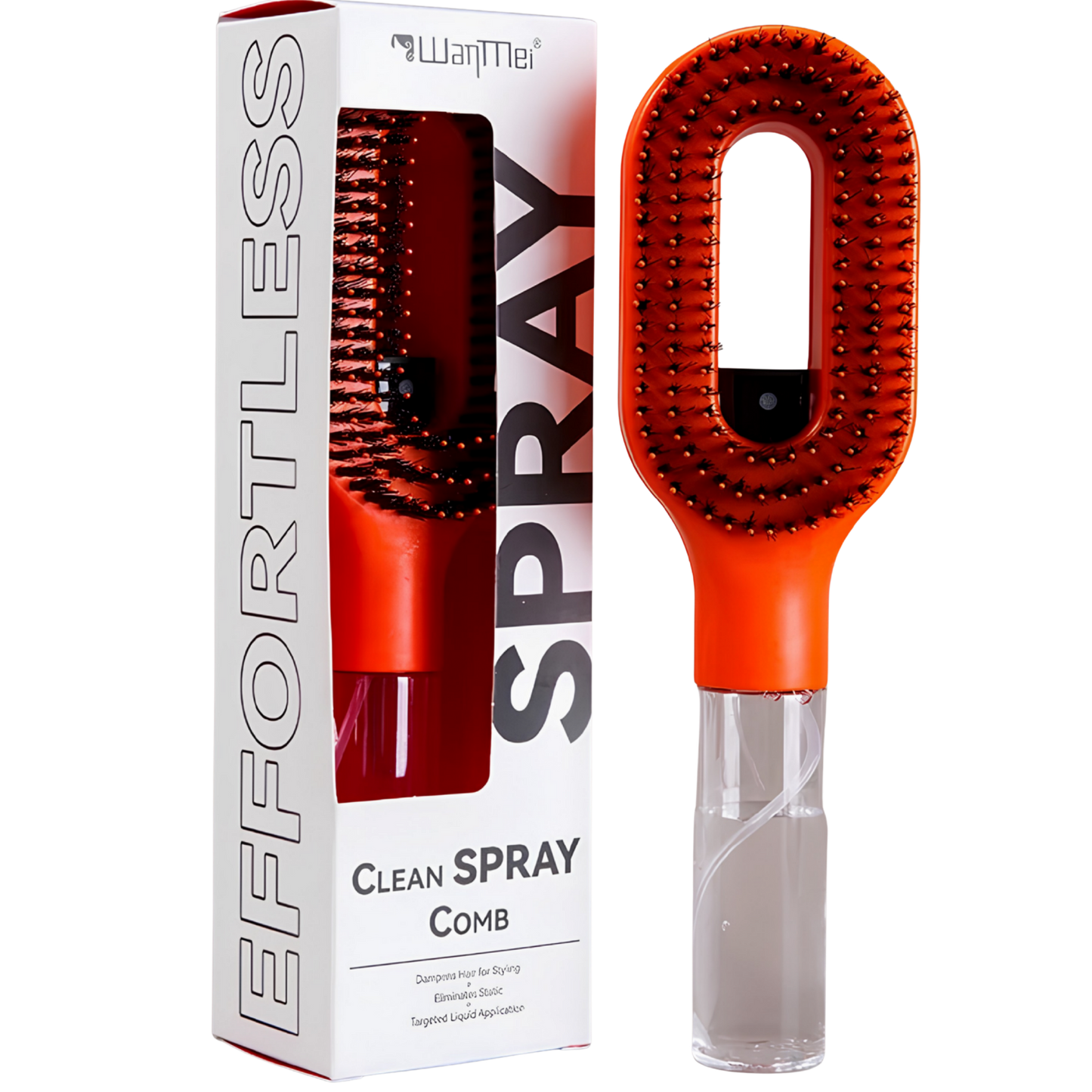 Cepillo 2 en 1 con spray integrado que desenreda, hidrata y masajea tu cabello fácilmente.